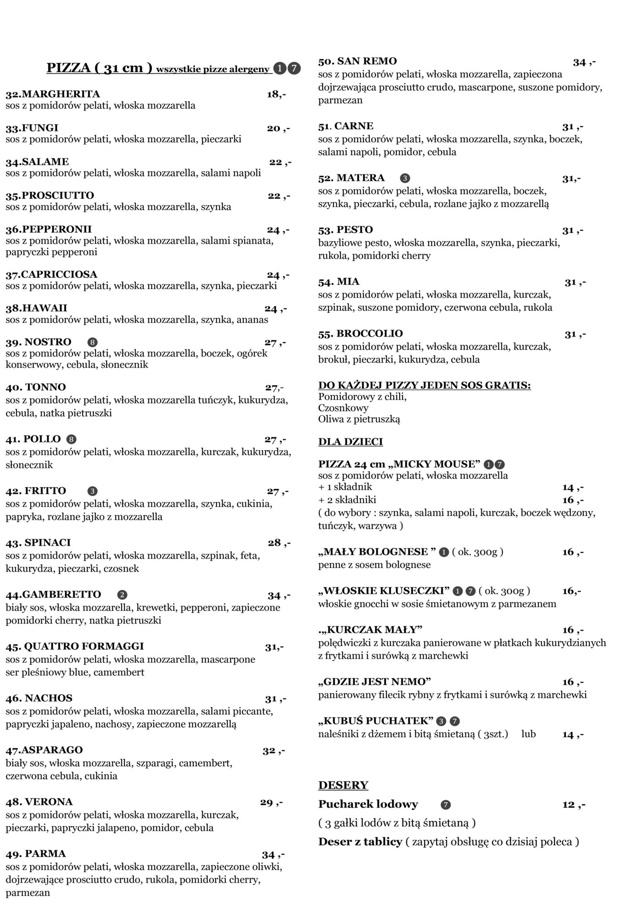 Menu Pesto Restauracja & Pizzeria